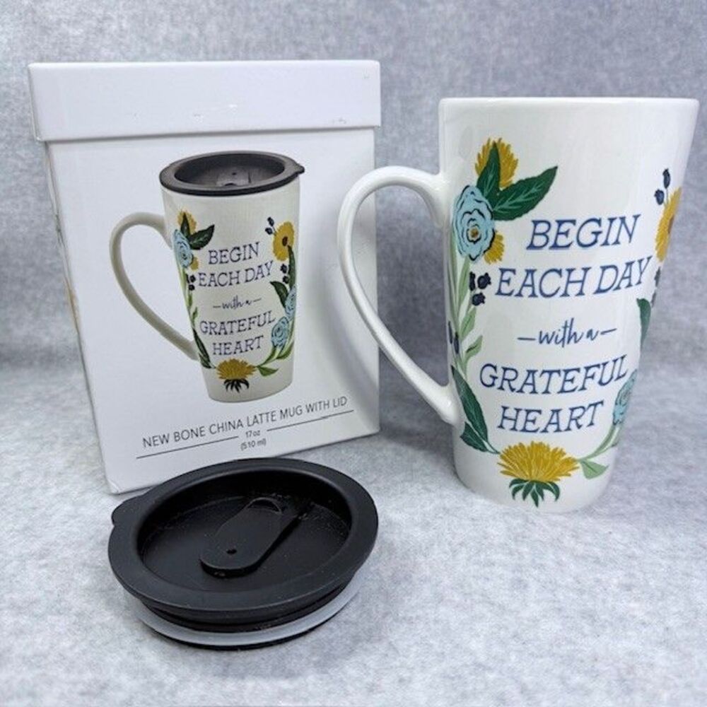 Bone China Latte Mug With Lid 17 oz and Box